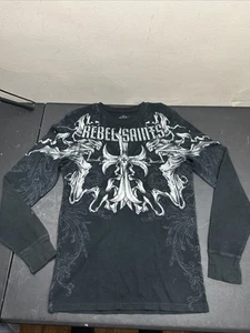 Affliction Thermal Shirt Adult Large Skulls Wings Rebel Saints Goth Y2K - Picture 1 of 6