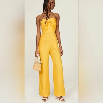 Mono de verano Derek Lam Collective amarillo sin tirantes mezcla de lino ropa de resort 2 Foto 1 de 4
