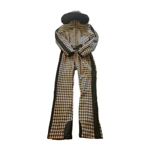 LARGE Slim Fit Stretch - Gsou Snow - Womens Ski Suit TAN HOUNDSTOOTH - Picture 1 of 3