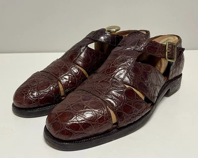 Sandalias Polo Ralph Lauren Para Hombres Correa de Cuero de Cocodrilo Talla 8.5 D Etiqueta Púrpura Foto 1 de 4