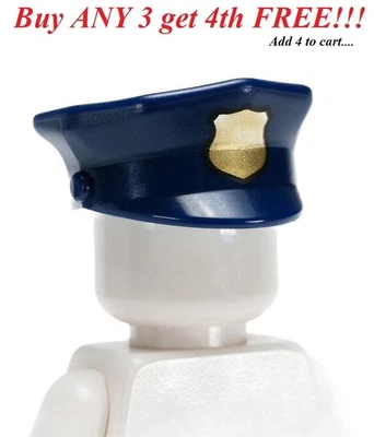 ☀️NEW LEGO Minifigure Minifig Headgear DARK BLUE Hat Cap w/ Badge Police Officer - Image 1 of 2