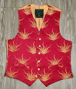 Favourbrook Waistcoat Men's UK 40 Red Gold Velvet Cotton 6 Button Vest Sunburst - Picture 1 of 20