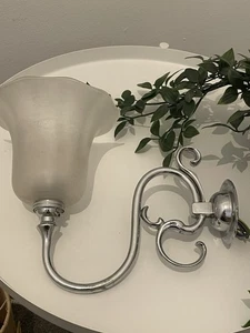 Chrome  Art Deco Wall Light Swan Neck Silver Glass Tulip Shade - Picture 1 of 5