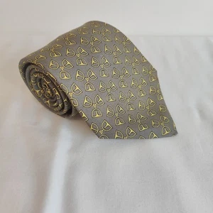 Hermes Silk Tie Gray Green Gold Motif Geometric Pattern Made in France 3.5" - Picture 1 of 6