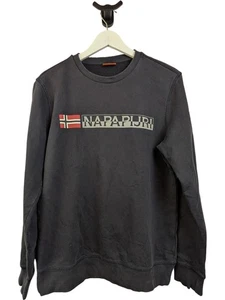 Napapijri Crew Neck Sweatshirt Logo Black Cotton Size S - Picture 1 of 6