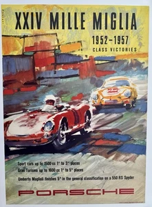 Vtg PORSCHE POSTER Erich Strenger XXIV Mille Miglai 1952-1957 ENGLISH VERSION - Picture 1 of 9