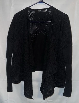 Fox Racing Women’s Medium Sweater Cardigan Black Boho Lagenlook Crochet  - Image 1 of 4