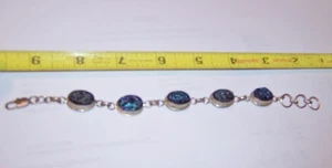 brilliant 925 Sterling Silver w rainbow blue druzy ovals Bracelet 8 1/4 inch - Picture 1 of 4
