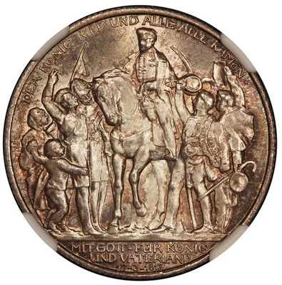 1913-A Germany Prussia Napoleon Defeat 2 Mark Silver Coin - NGC MS 66 - KM #532 - Image 1 of 4