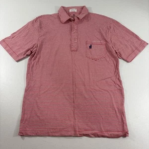 Johnnie-O Polo Shirt Mens Medium West Coast Prep Red White Striped Pocket Preppy - Picture 1 of 7
