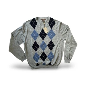 Chatham Road Gray Men's Argyle V Neck Long Sleeve Cashmere Cotton Sweater XL NWT - Picture 1 of 5