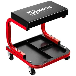 Werkstatthocker Rollhocker Sitzhocker Rollen Ablagefach gepolstert Rot Schwarz - Bild 1 von 13