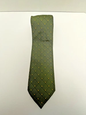VTG Nicky Milano 100% Silk tie Handmade Tie color green with gold dots - Image 1 of 4