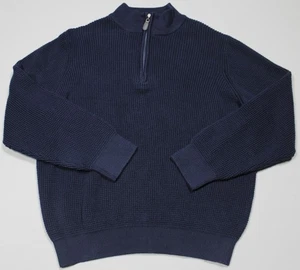 LL Bean Sweater Mens XL Navy Blue Cotton Cashmere Half Zip Pullover Knit Classic - Picture 1 of 6