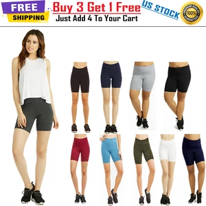 Women’s Biker Shorts Soft Cotton Wide High Waist Leggings Breathable Yoga Pants - Picture 1 of 44