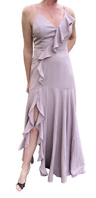 Minuet Dress Women Size Large Taupe Ruffle Strappy Maxi Slit Fairycore Prom NWT - Image 1 of 4