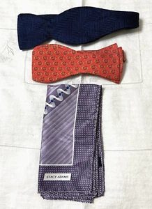 Men's Mixed Lot 2 Bow Ties + Pocket Square 100% Silk Hanauer Stacy Adams Gyro - Picture 1 of 14