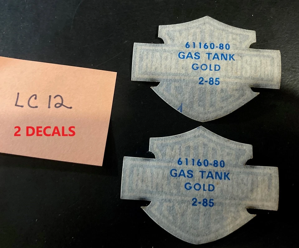 1 Pair Harley NOS Vintage Gold & Black GAS FUEL TANK DECALS P/N 61160-80 Misc - Изображение 1 из 1