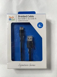 Tech & Go 6 ft. Blk Braided Patch Cable for USB-C to USB-C, Ltd. Lifetime warr. - Picture 1 of 1