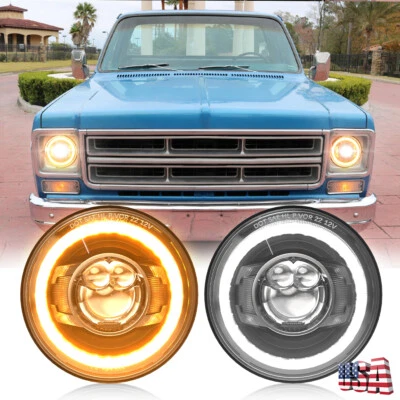 Nuevo faro halo LED redondo de 2 piezas de 7" para camioneta GMC C/K 1500 2500 1973-1979 Foto 1 de 4