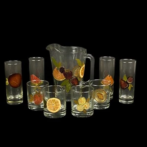 Vintage Crisa von Libbey Krug und Gläser handdekoriert und signiert vom Künstler - Bild 1 von 17