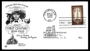 USA, SCOTT # 1134, ARTCRAFT FDC COVER OF 1959 PETROLEUM & OIL INDUSTRY - Picture 1 of 1