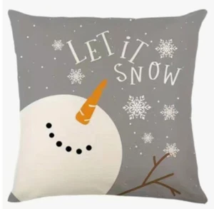 LET IT SNOW SNOWMAN Christmas Throw Pillow Cover Winter Holiday Home Decor - Picture 1 of 3