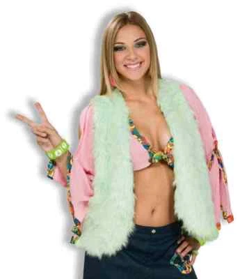 Groovy 背心毛皮 60 年代嬉皮士伍德斯托克万圣节成人服装配件 2 种颜色 — 第 1/2 张图片