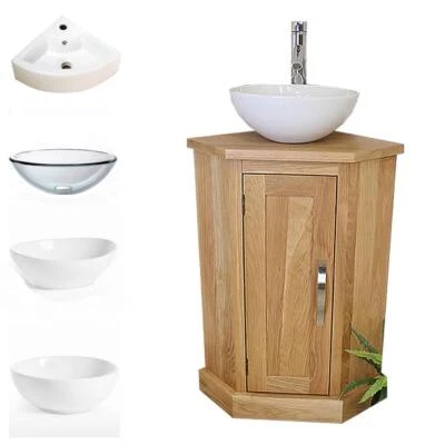 Solid Oak Bathroom Cabinet | Cloakroom Corner Vanity Sink | Bathroom Furniture A - Image 1 of 4