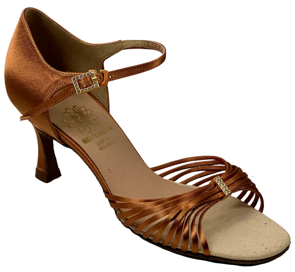 Supadance 1069 2.5" Flare Dark Tan Satin Women's Latin Sandal - Image 1 of 1
