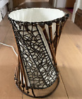 Thai round twisted rattan table lamp brown/cream 30cm tall rustic bamboo