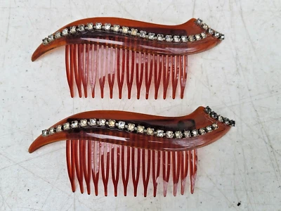 Pente de cabelo feminino tartaruga celulóide strass PAR COMBINANDO vintage - Imagem 1 de 4