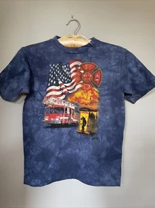 Vintage NOS The Mountain T Shirt Youth Large Tie Dye Fire Fighter Department - Picture 1 of 11