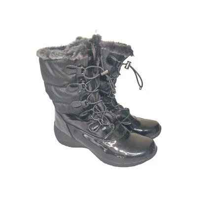 Botas de nieve Khombu Suzi para mujer talla 9 M negras de piel sintética tacón de cuña palanca Foto 1 de 4