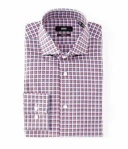 HUGO BOSS MARK US BLACK LABEL DRESS SHIRT SHARP FIT SPREAD COLLAR RED BLUE -NWT - Picture 1 of 5
