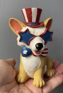 Corgi Patriotic July 4th Small Tiered Shelf Sitter 4.5” - Picture 1 of 3