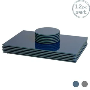 Juego de 12 manteles rectangulares de vidrio y posavasos cuadrados azul Haya - Imagen 1 de 5