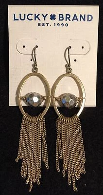 MARCA SORTUDA~Ovais Abertos de Ouro~Correntes Penduradas~Brincos Perfurados de Contas de Prata~Novo com etiquetas - Imagem 1 de 2