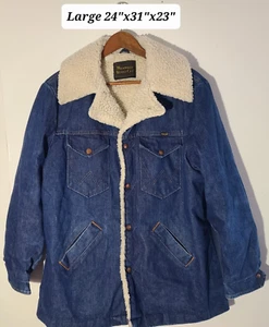 Vintage 70s Wrangler Wrange Sherpa Lined Denim Men's Large Coat Made in USA - Picture 1 of 6