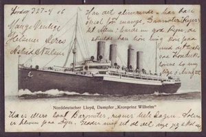 Tarjeta postal g3024/Alemania 1906 # Norddeutscher Lloyd Bremen barco KRONPRINZ WILHELM - Imagen 1 de 2
