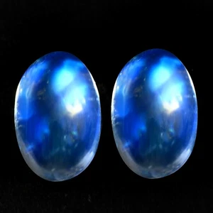 2.21 Ct   [2Pcs Pair]  Oval 7.8 x 5.1 MM Blue Color Play Blue Moonstone - Picture 1 of 5