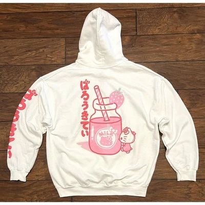 Sudadera con Capucha Hello Kitty Fresa Leche Blanca Rosa Adulto Talla L Mujer Hombre Foto 1 de 4