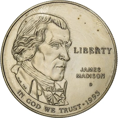 [#199312] United States, Dollar, Thomas Madison, 1993, U.S. Mint, Silver, MS - Image 1 of 2