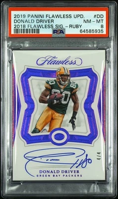2019 Panini Flawless #FS-DD Donald Driver 4/4 2018 Flawless Auto Ruby PSA 8 - Imagem 1 de 2