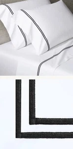 RH Restoration Hardware Italian Satin Stitch King Sheet Set/Black Satin Stitch - Picture 1 of 5