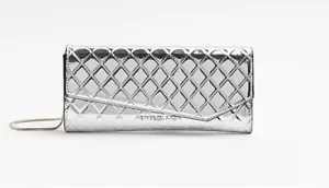 RIVER ISLAND SILVER QUILTED ASYMMETRIC CLUTCH BAG Perfect For 🎁 Unique Design - Picture 1 of 6