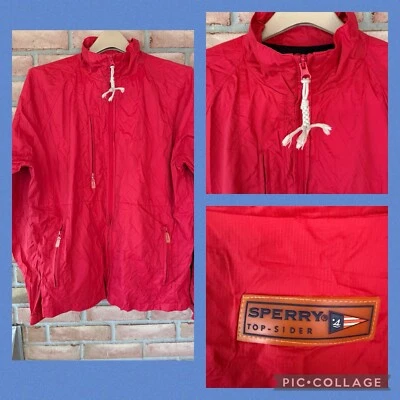 Chaqueta de lluvia Sperry Top-Sider roja de nailon para hombre talla mediana cremallera completa Foto 1 de 4