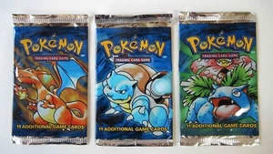 Pokemon Empty BASE SET Booster Pack Wrappers x3 (1999) - Picture 1 of 3