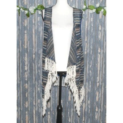 Umgee Boutique Cardigan Open Knit Sweater Vest S/M Boho Long Fringe Hem Festival - Image 1 of 4