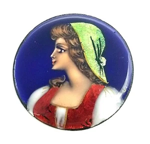 Antique Round France Cobalt Blue Enamel Woman Plaque Piece 24.5 mm Diameter #B72 - Picture 1 of 2